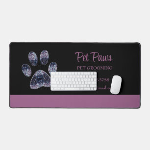 Abstrakter Lila Dog Päw Pet Grooming Service Schreibtischunterlage
