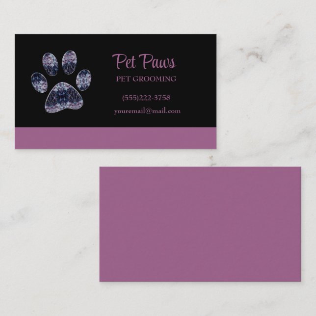 Abstrakter Lila Dog Päw Pet Grooming Service Visitenkarte (Vorne/Hinten)