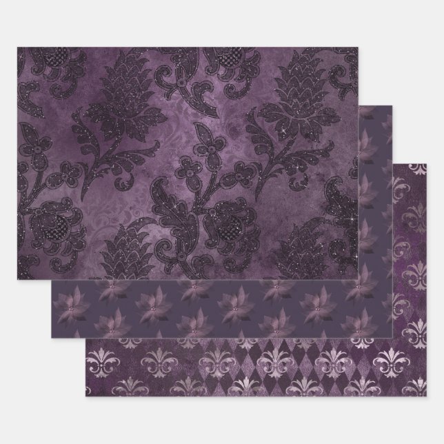 Abstrakter, Lila, floraler Exotic Glamour Formale Geschenkpapier Set (Set)