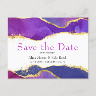 Abstrakter Lila Fuchsia-Gold-Save the Date Announc Ankündigungspostkarte