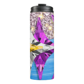 Abstrakter lila geometrischer Kristall-Glitter-Rei Thermosbecher