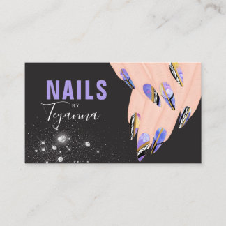 Abstrakter Lila Marmor Glitzer Hands Nail Artist Visitenkarte