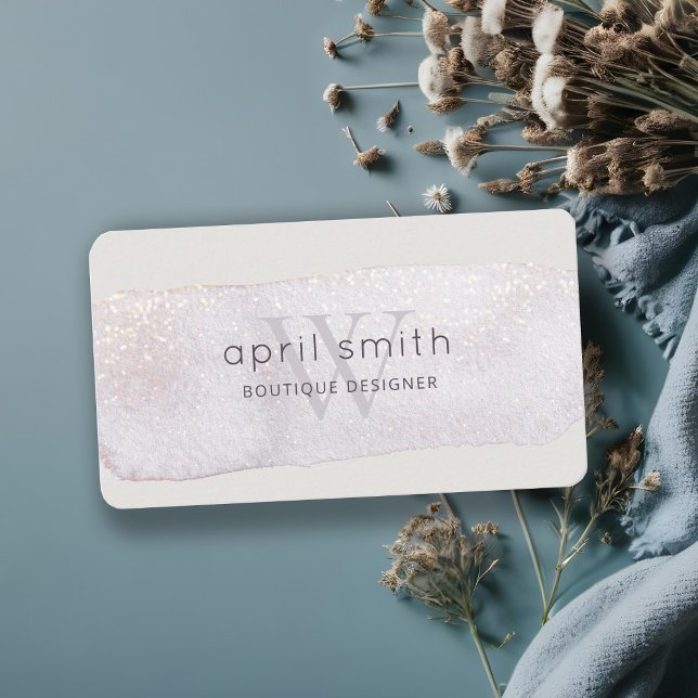 Abstrakter Lilac Brush Stoß Monogram Glitzer Visitenkarte (Von Creator hochgeladen)