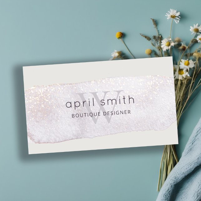 Abstrakter Lilac Brush Stoß Monogram Glitzer Visitenkarte (Von Creator hochgeladen)