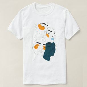 Abstrakter Linienstich, vier überlappende Gesichte T-Shirt