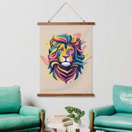 Abstrakter Lion Head Art Wandteppich Mit Holzrahmen