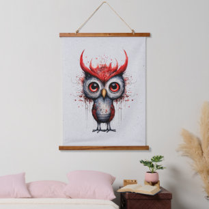 Abstrakter Mad Bird in Rot und Schwarz Wandteppich Mit Holzrahmen