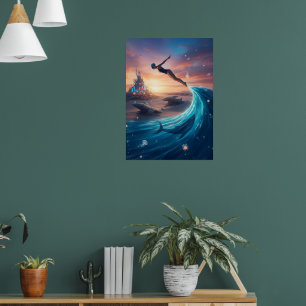 Abstrakter Mann springt Wüste Poster