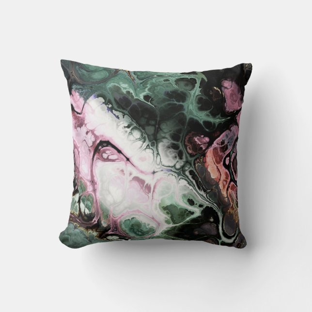 Abstrakter Marmor aus schwarzem, rosa und graugrün Kissen (Vorderseite)