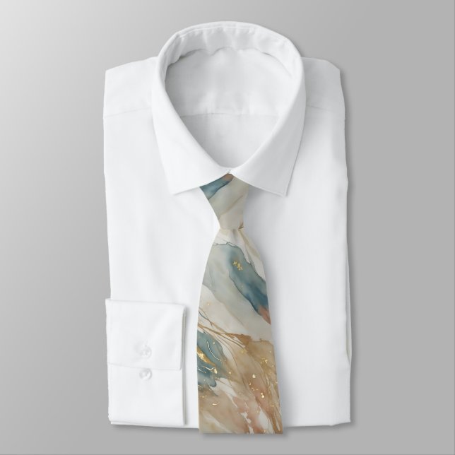 Abstrakter Marmor in Beige & Blau Krawatte (Gebunden)