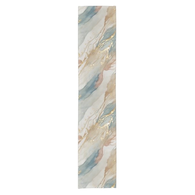 Abstrakter Marmor in Beige & Blau Kurzer Tischläufer (Vorderseite)