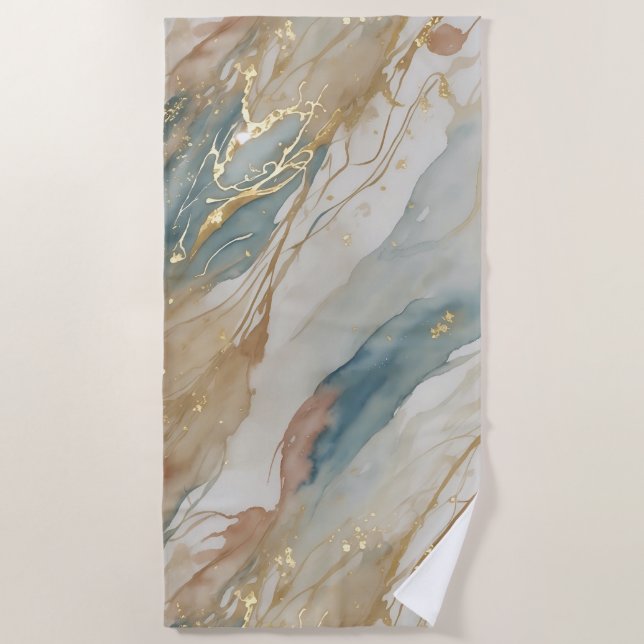 Abstrakter Marmor in Beige & Blau Strandtuch (Vorderseite)