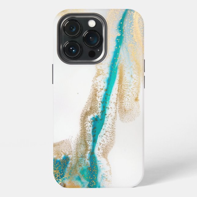 Abstrakter Marmor mit blau-weißem Anstrich iPhone 13 Pro Hülle (Hinten)
