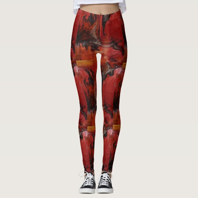 Abstrakter Marmor mit wiederholtem rotem Kohlemust Leggings (Vorderseite)