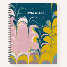 Abstrakter Marmor Modernes Ebru Aquamarin Personal Notizbuch