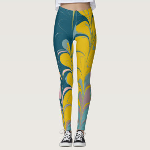 Abstrakter Marmor Modernes Ebru Muster Aquamarin u Leggings