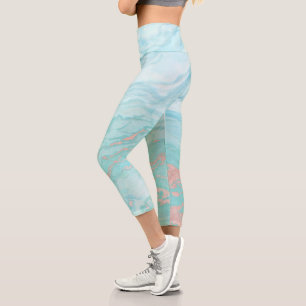 Abstrakter Marmor Türkis Blue Rose Gold Wirbel Capri Leggings