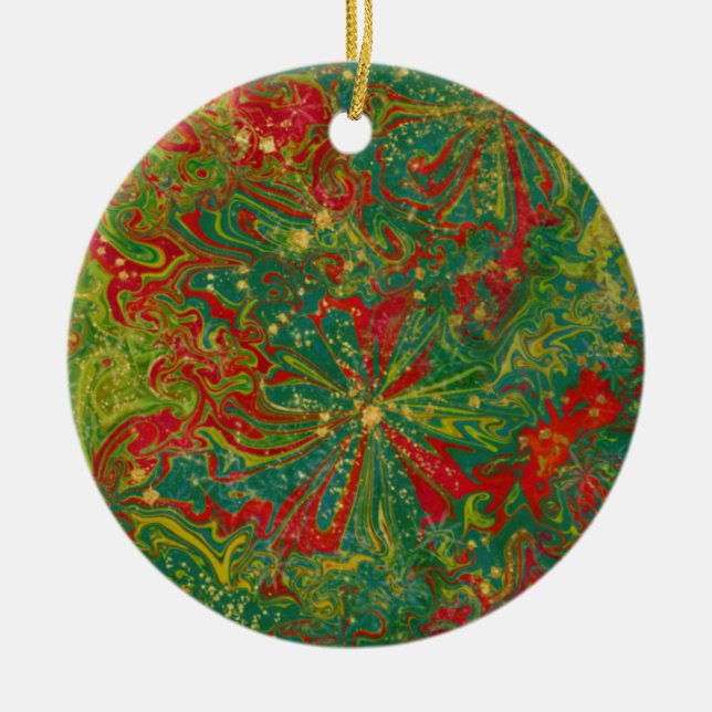 Abstrakter Marmor von Christmas Green Red Gold Keramik Ornament (Vorne)
