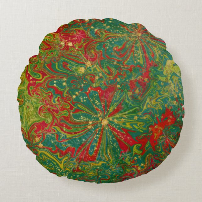 Abstrakter Marmor von Christmas Green Red Gold Rundes Kissen (Vorderseite)