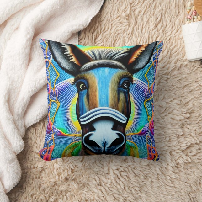 Abstrakter mehrfarbiger Little Donkey Kissen (Decke)
