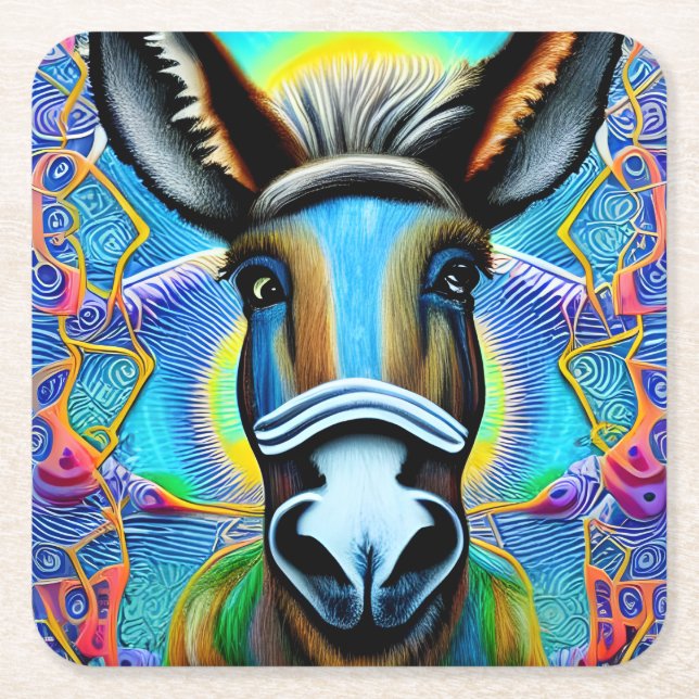 Abstrakter mehrfarbiger Little Donkey Rechteckiger Pappuntersetzer (Vorderseite)