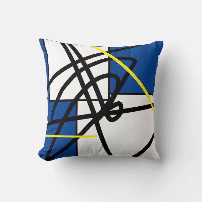 Abstrakter Minimalismus Blaues gelbes Kissen Kisse (Vorderseite)