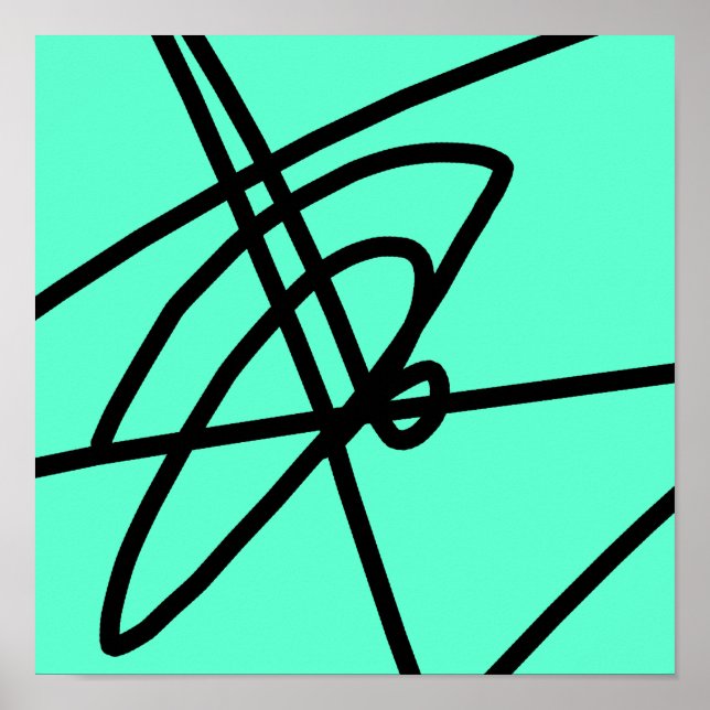 Abstrakter Minimalismus Lines Black Turquoise Post Poster (Vorne)