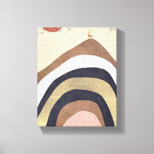Abstrakter Minimalistischer Berg mit Hirschsonnenv Leinwanddruck