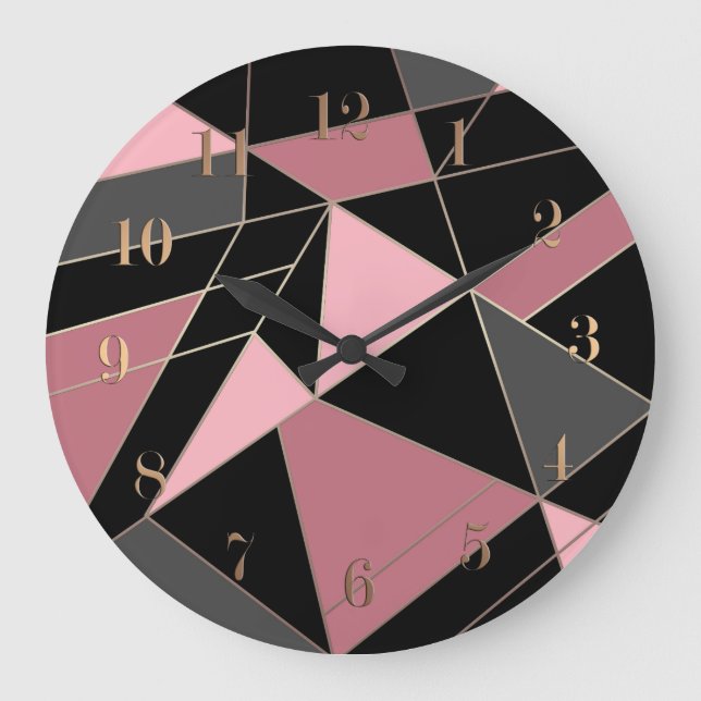 Abstrakter, moderner geometrischer Dreiecksdruck Große Wanduhr (Vorderseite)