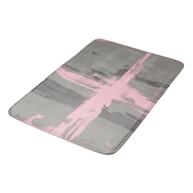 Abstrakter moderner Kunststil, grau pink Badematte (Schrägansicht)