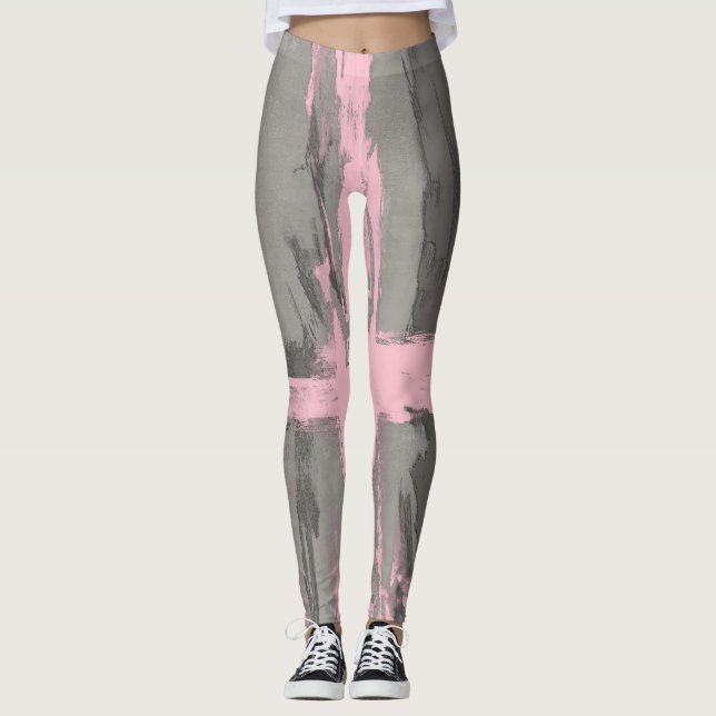Abstrakter moderner Kunststil, grau pink Leggings (Vorderseite)