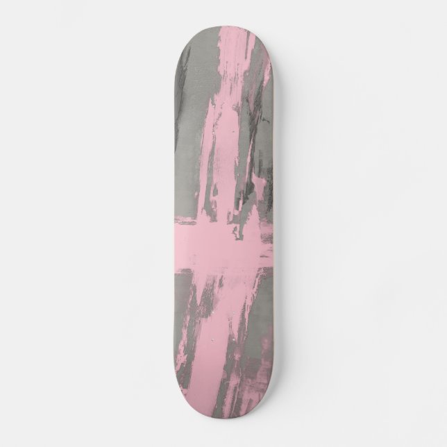 Abstrakter moderner Kunststil, grau pink Skateboard (Vorderseite)