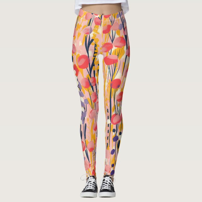 Abstrakter moderner Wildblumen-Blumen-Botanischer  Leggings (Vorderseite)