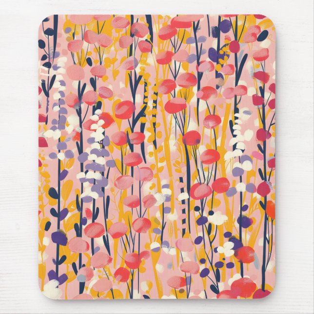 Abstrakter moderner Wildblumen-Blumengarten Mousepad (Vorne)
