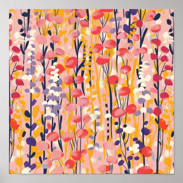 Abstrakter moderner Wildblumen-Blumengarten Poster (Vorne)
