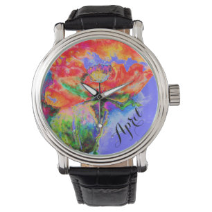 Abstrakter Mohn mit roter Blüte Armbanduhr