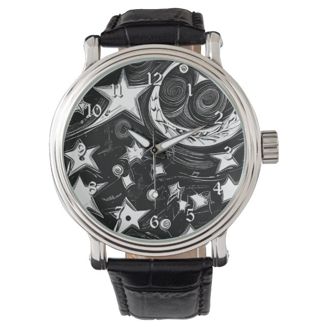 Abstrakter Mond und Sterne Armbanduhr (Vorderseite)