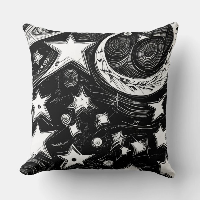 Abstrakter Mond und Sterne Kissen (Vorderseite)