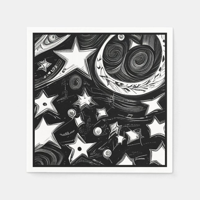 Abstrakter Mond und Sterne Serviette (Vorderseite)