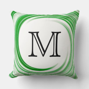 Abstrakter monogramm-grüner Swirl Kissen
