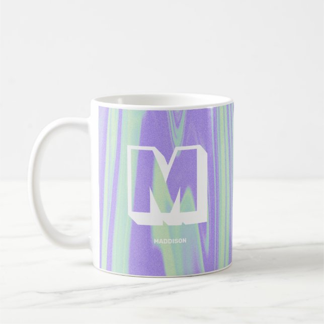 Abstrakter Monogramm Name Marble Lila grün Kaffeetasse (Links)