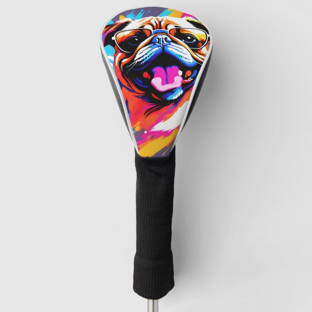 Abstrakter Mops mit Sonnenbrille Golf Headcover (Vorderseite)