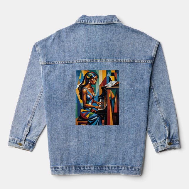 Abstrakter Musiker Piano T - Shirt Jeansjacke (Rückseite)