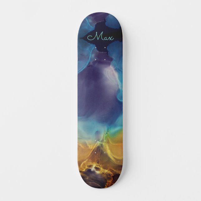 Abstrakter Nebel aus Feuer und Eis Skateboard (Vorderseite)