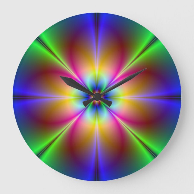 Abstrakter Neon Daisy Round Wall Clock Große Wanduhr (Vorderseite)
