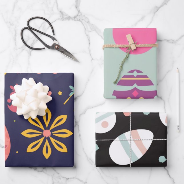 Abstrakter Neon Oaster Egg Wrap Geschenkpapier Set (Vorderseite)