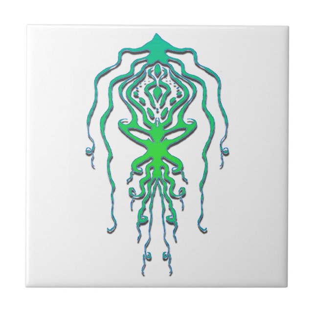 Abstrakter Octopus Tribal Tintenfisch Tattoo Desig Fliese (Vorderseite)
