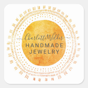 Abstrakter Orange Gold Circle Handmade Schmuck Quadratischer Aufkleber