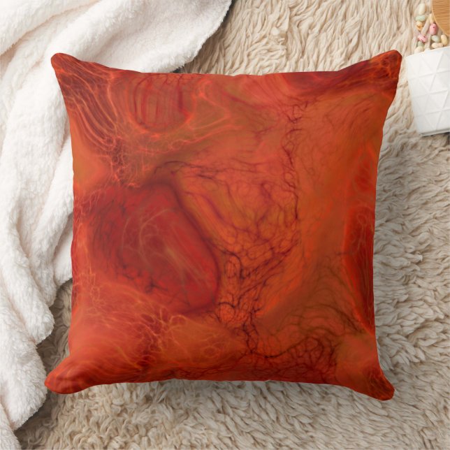 abstrakter orangefarbener und roter Marmor Kissen (Decke)