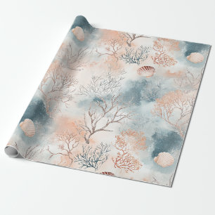 Abstrakter Ozean Koralle Orange Blau Fluid Geschenkpapier